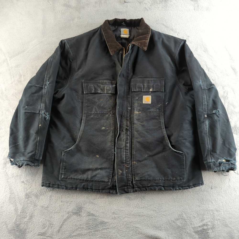 Carhartt C003 Jacket Mens 2XL Black Duck Canvas Work Coat Quilted Lined USA - Picture 2 of 13